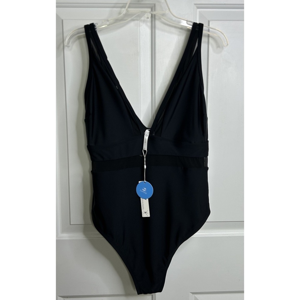 CUPSHE Women Plus Size One Piece Swimsuit Black 1X Tummy Control NWT No Cup Pads